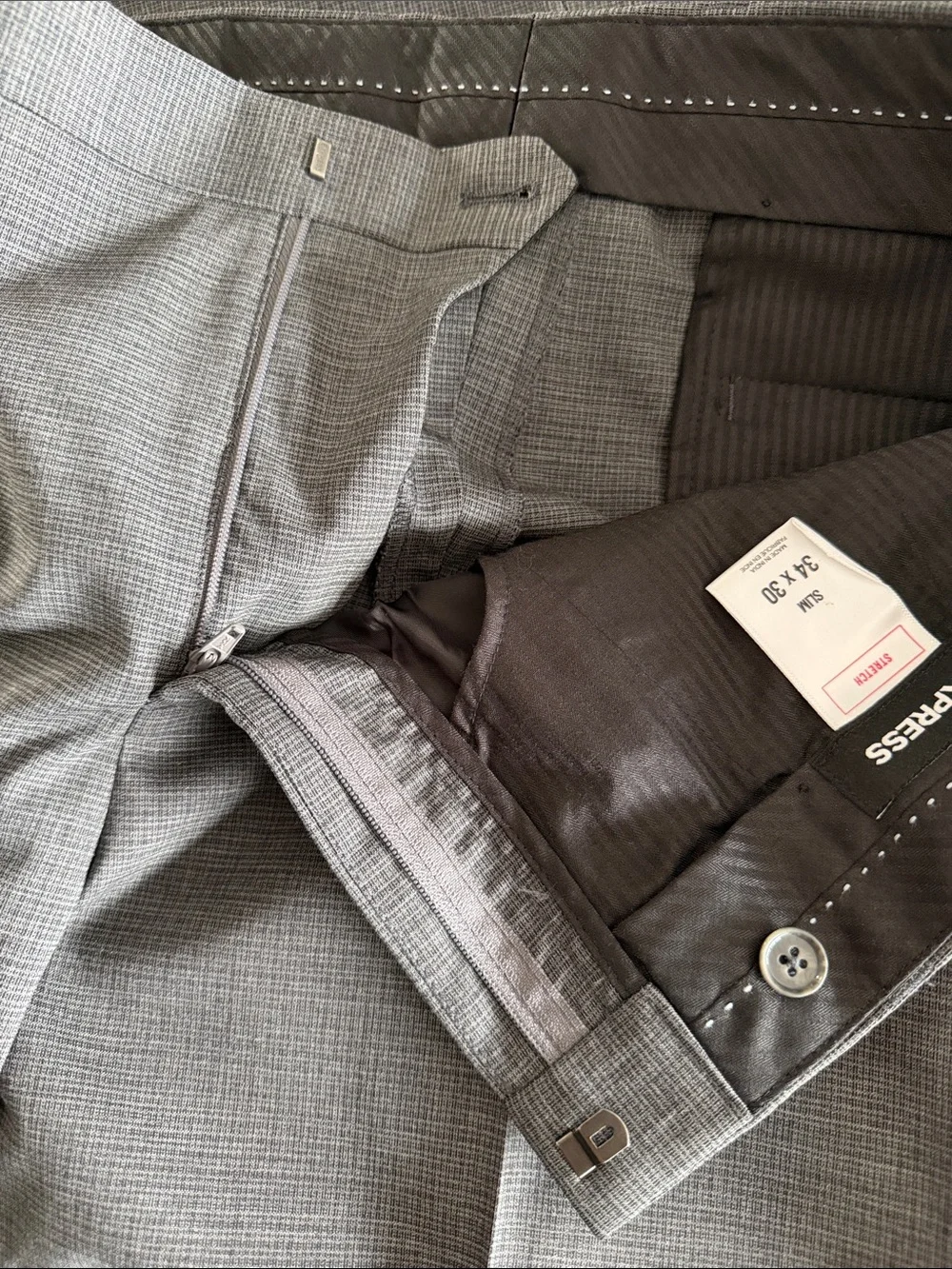Express Men's Gray Slim Fit Wool Blend Stretch Suit 2-Piece Set 42R / 34x30